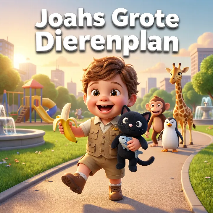 Omslag van een persoonlijk kinderboek voor een peuter met vrolijke dierenvrienden