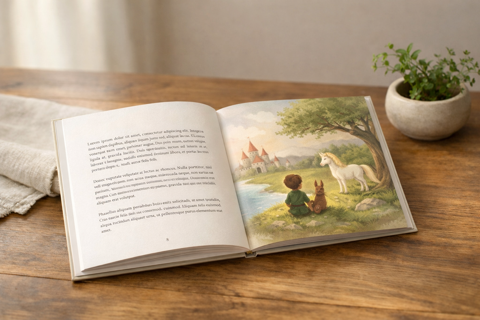 Een open persoonlijk prentenboek op tafel om samen met opa en oma te lezen